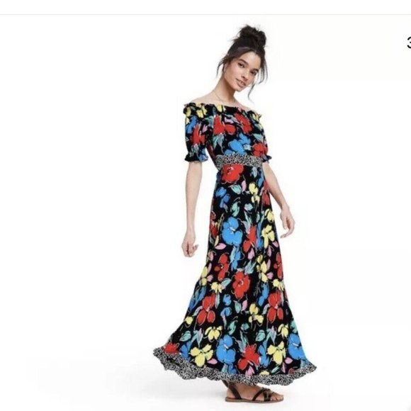 RIXO For Target Black Floral Off the Shoulder Puff Sleeve Maxi Dress - Picture 3 of 9